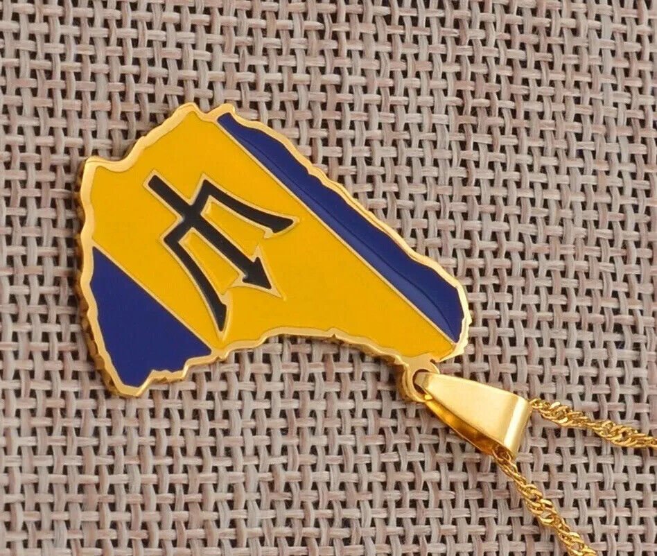 Barbados country-shaped necklace crafted from zinc alloy metal. Gold color