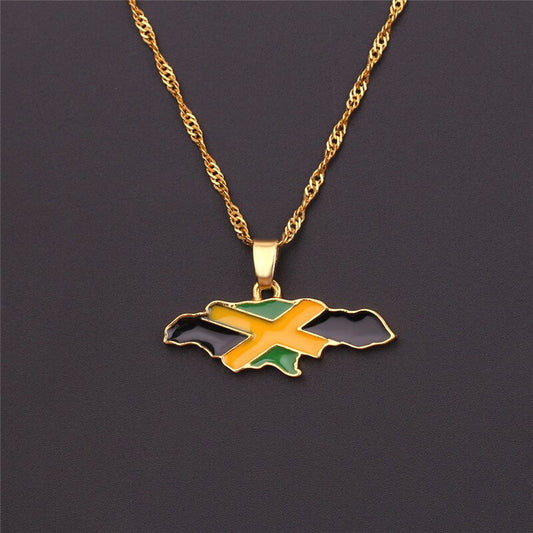 Jamaica flag stainless steel pendant necklace