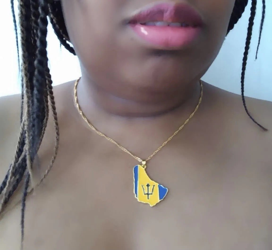 Barbados country-shaped necklace crafted from zinc alloy metal. Gold color