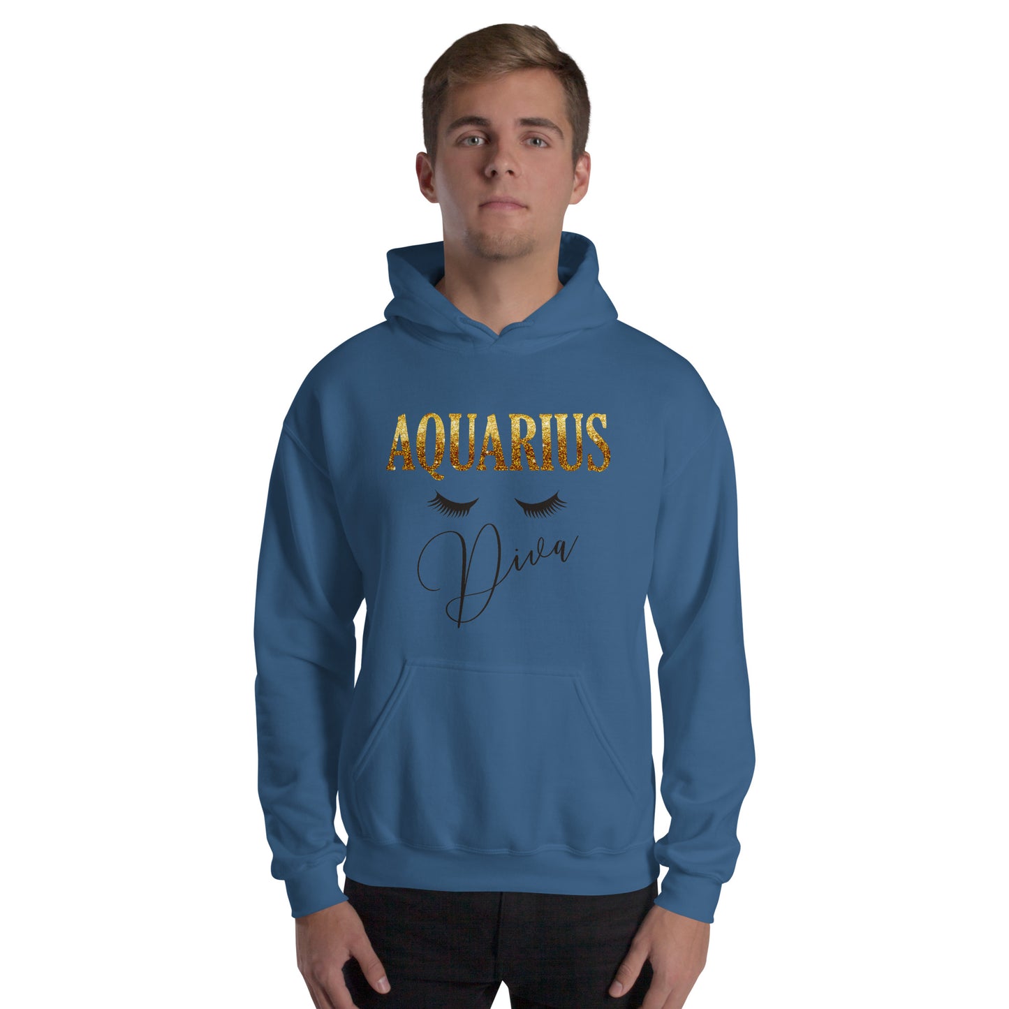 Unisex heavy blend hoodie. Aquarius diva. Indigo blue