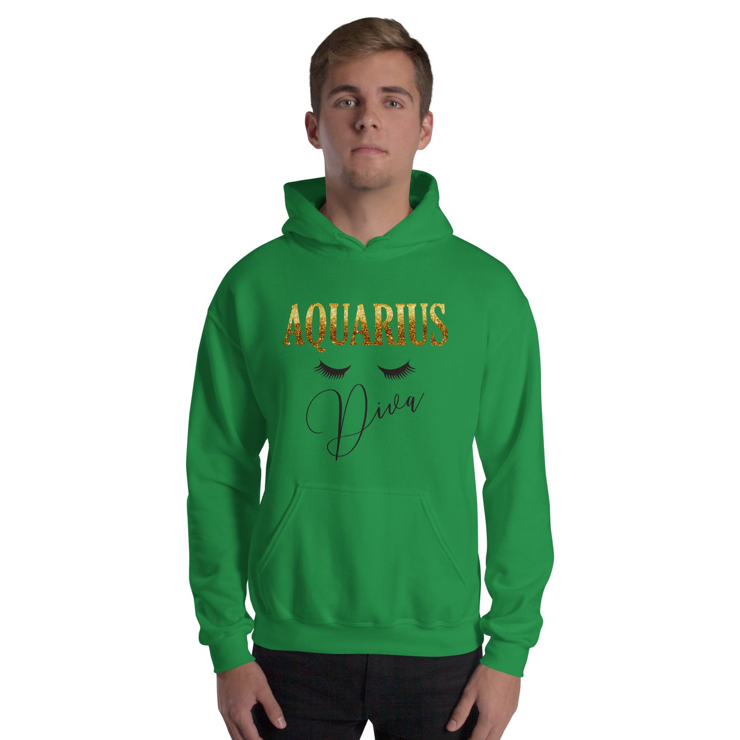 Unisex heavy blend hoodie. Aquarius diva. Irish green