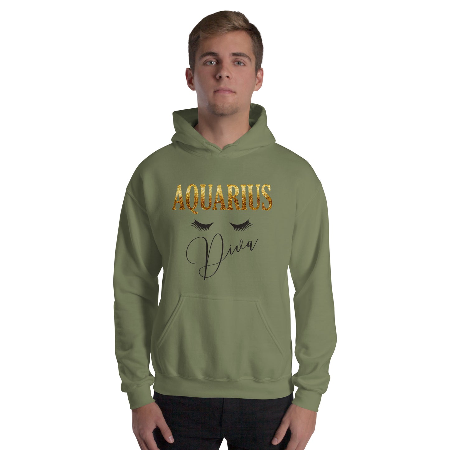 Unisex heavy blend hoodie. Aquarius diva. Military green