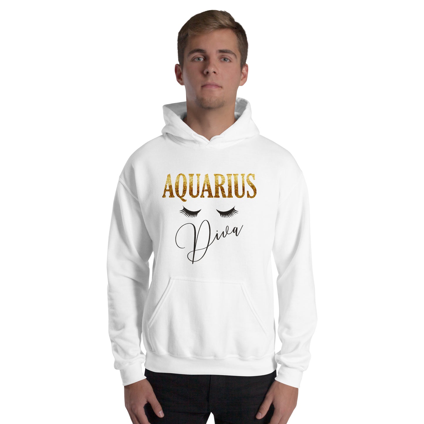 Unisex heavy blend hoodie. Aquarius diva. White