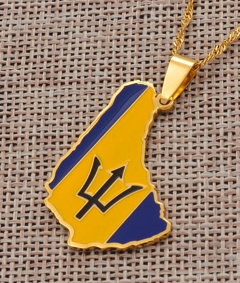 The Barbados country-shaped necklace is a stylish accessory crafted from zinc alloy metal.