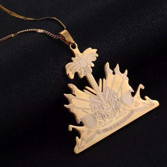 Haiti stainless steel Pendant Necklace. Gold color non tarnish pendant chain.