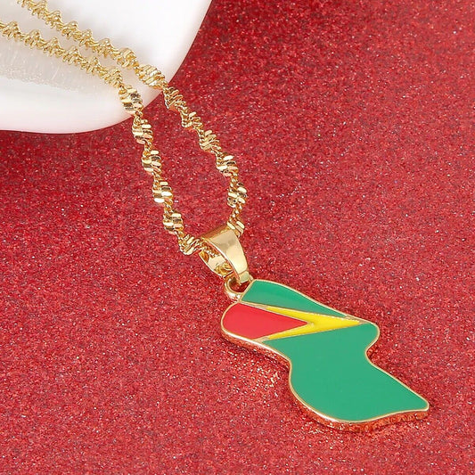 Guyana Stainless Steel Map Flag Unisex Pendant & Necklace