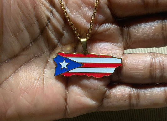 Puerto Rico flag necklace-stainless steel-tarnished resistant-unisex