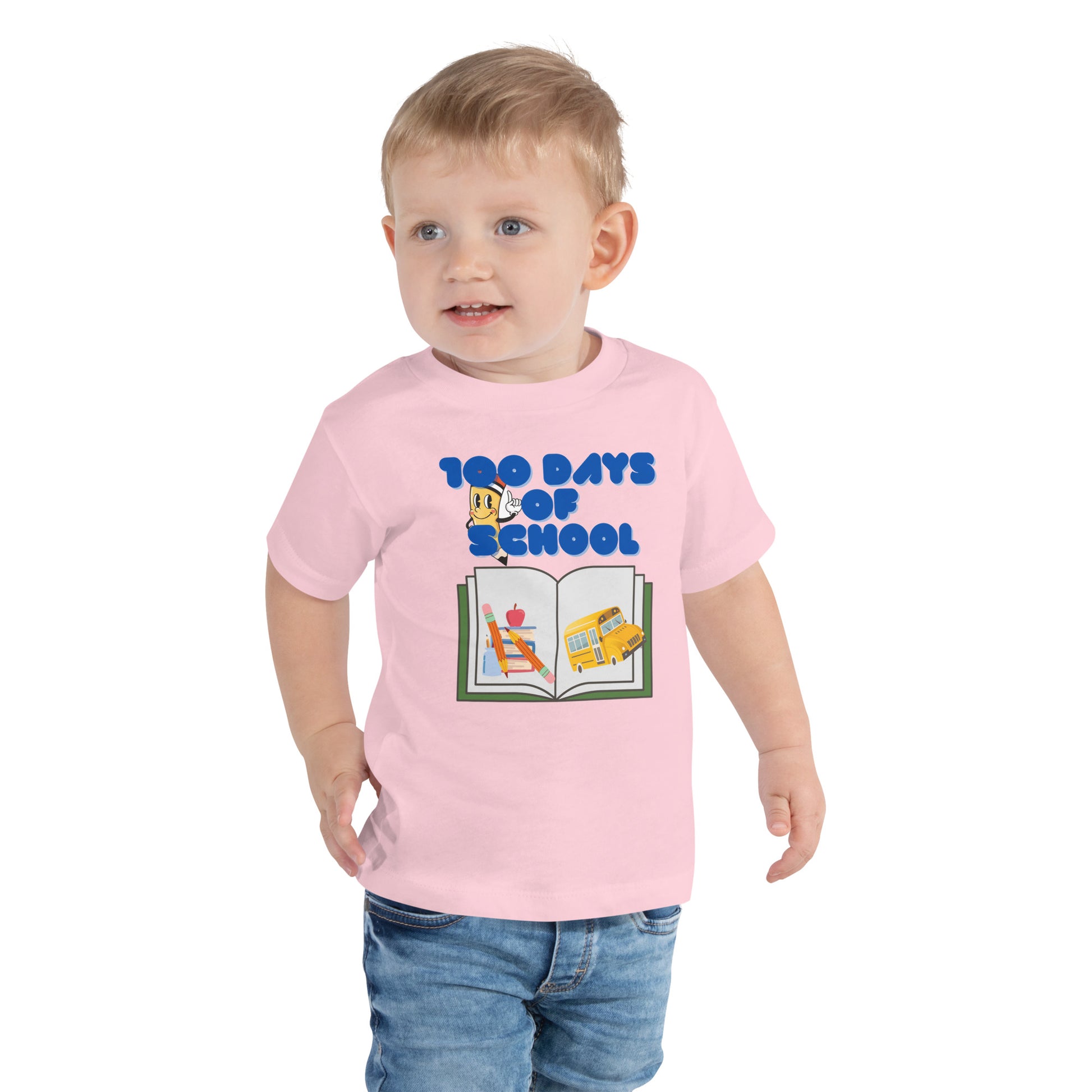 100 days of school Toddler Short Sleeve Tee. Pink
