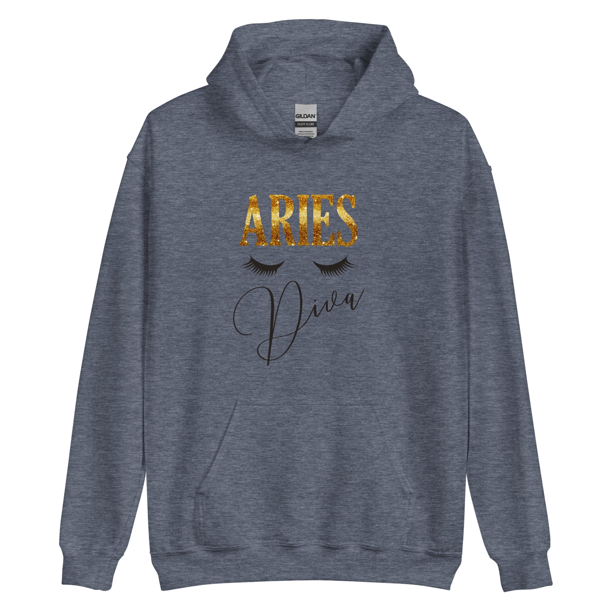 Unisex heavy blend hoodie. Aries Diva. Heather sports dark navy 