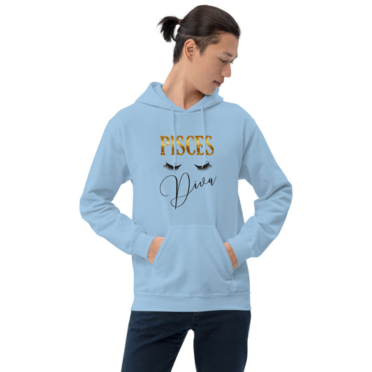 Pices Diva graphic pull over Unisex Hoodie. Sky blue color