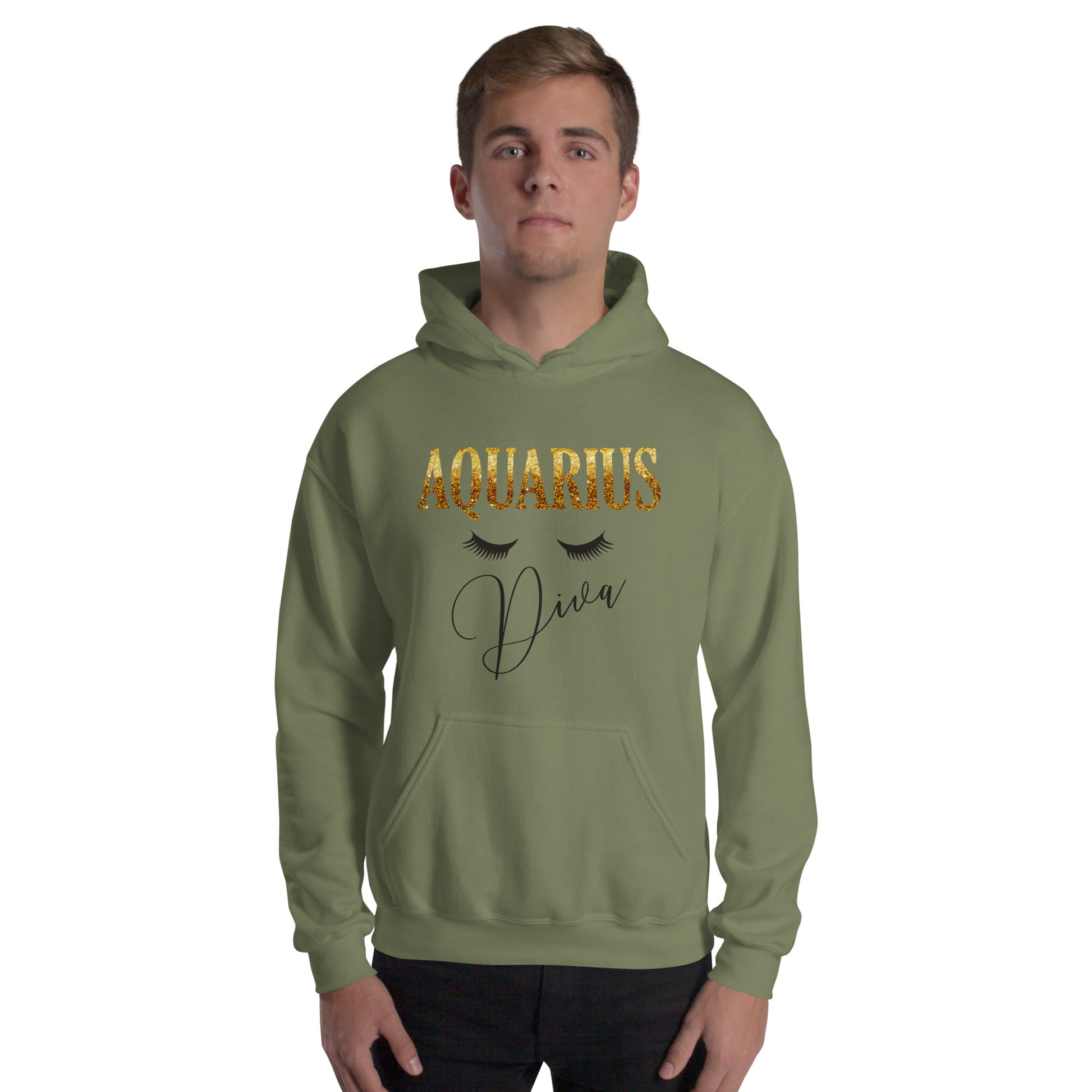Unisex heavy blend hoodie. Aquarius diva. Military green